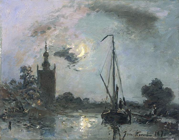 Johan Barthold Jongkind Overschie in the Moonlight